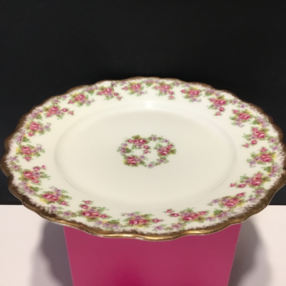 Limoges Pink Roses Plate - Picture 7 of 8